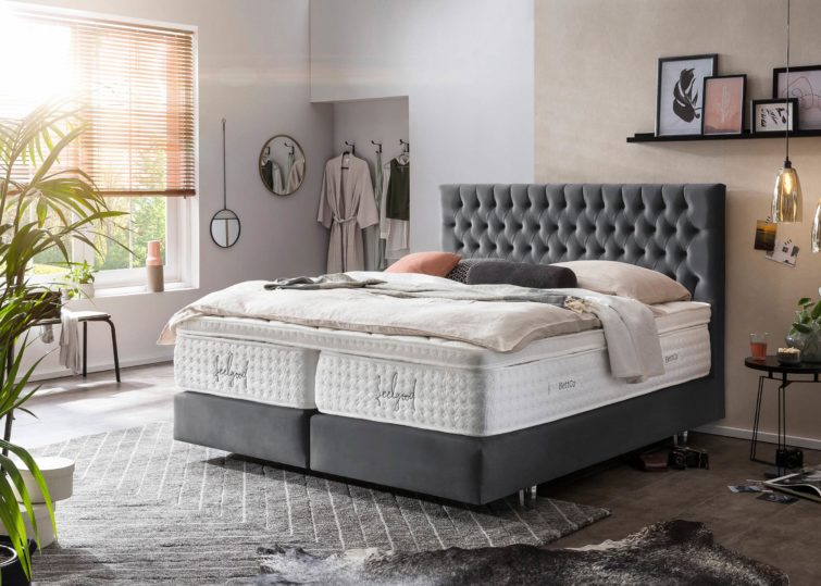 Boxspringbett Vegas in Velours Dunkelgrau
