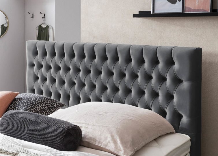 Kopfteil vom Boxspringbett Vegas in Velours Dunkelgrau
