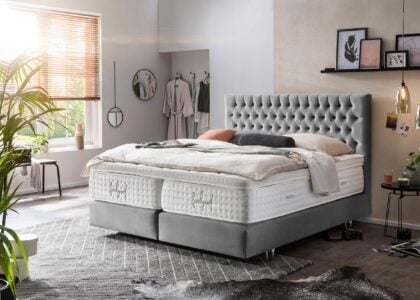 Boxspringbett Vegas in Velours Grau
