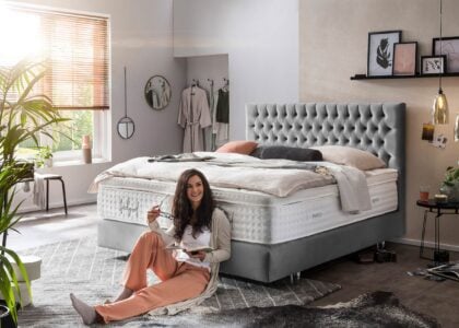 Boxspringbett Vegas in Velours Grau