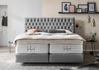 Boxspringbett Vegas in Velours Grau