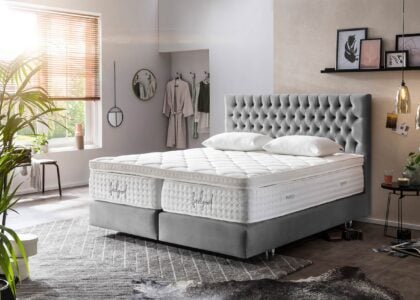 Boxspringbett Vegas in Velours Grau