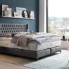 Boxspringbett Florida im Chesterfield Design mit Ohren Farbe-Dunkelgrau mit Metallfüßen Dunkelgrau