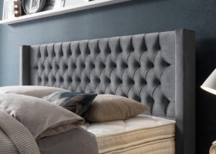 Boxspringbett Florida im Chesterfield Design mit Ohren Velour Dunkelgrau