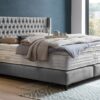 Boxspringbett Florida im Chesterfield Design mit Ohren Farbe-Grau mit Metallfüßen Grau