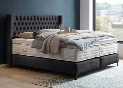 Boxspringbett Florida im Chesterfield Design mit Ohren Velour Schwarz