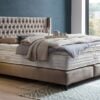Boxspringbett Florida im Chesterfield Design mit Ohren Farbe-Taupe mit Metallfüßen Taupe