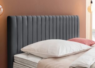 Boxspringbett Paris modernes Kopfteil mit vertikalen Linien in Velour Dunkelgrau