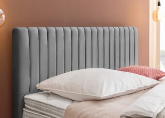 Boxspringbett Paris modernes Kopfteil mit vertikalen Linien in Velour Grau