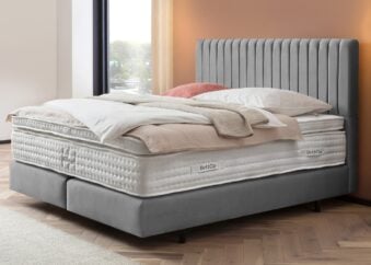 Boxspringbett Paris modernes Kopfteil mit vertikalen Linien in Velour Grau