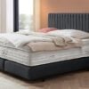Boxspringbett Paris modernes Kopfteil mit vertikalen Linien Velour Schwarz Schwarz