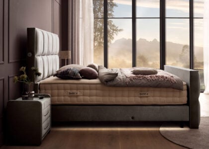 Luxus Boxspringbett Keno in Velvet Samtstoff Platin