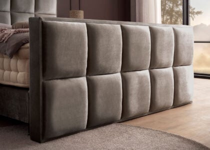 Luxus Boxspringbett Keno in Velvet Samtstoff Platin