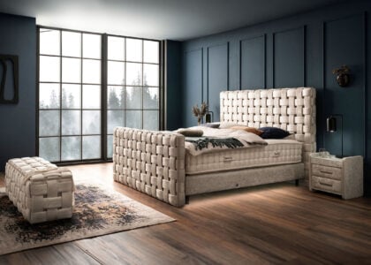 Luxus Boxspringbett Crystal in Matrix Samt Creme