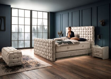 Luxus Boxspringbett Crystal in Matrix Samt Creme