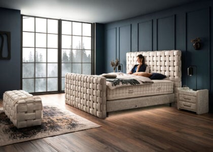 Luxus Boxspringbett Crystal in Matrix Samt Creme