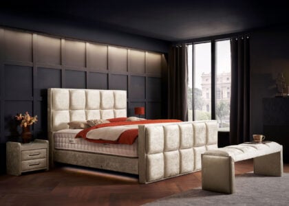 Luxus Boxspringbett Keno in Matrix Samt Creme