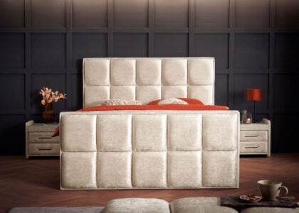 Luxus Boxspringbett Keno in Matrix Samt Creme