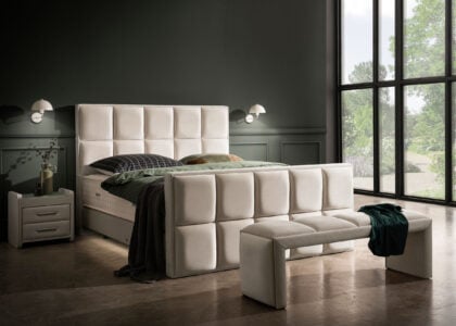 Luxus Boxspringbett Keno in Picasso Velourstoff Altweiss