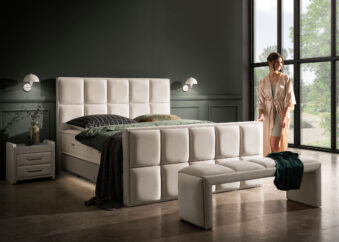 Luxus Boxspringbett Keno in Picasso Velourstoff Altweiss