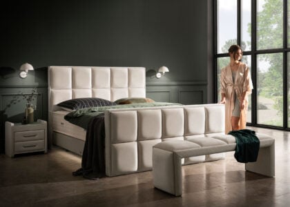 Luxus Boxspringbett Keno in Picasso Velourstoff Altweiss