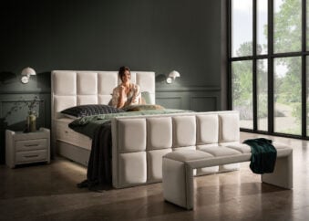 Luxus Boxspringbett Keno in Picasso Velourstoff Altweiss