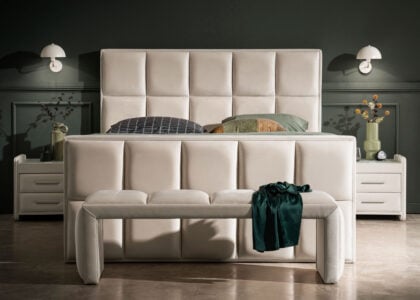 Luxus Boxspringbett Keno in Picasso Velourstoff Altweiss