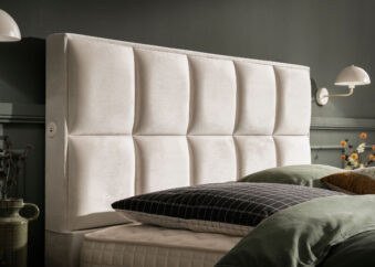 Luxus Boxspringbett Keno in Picasso Velourstoff Altweiss