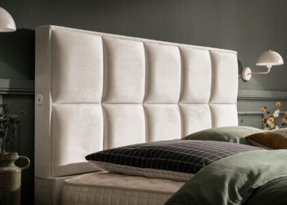 Luxus Boxspringbett Keno in Picasso Velourstoff Altweiss