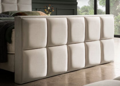 Luxus Boxspringbett Keno in Picasso Velourstoff Altweiss