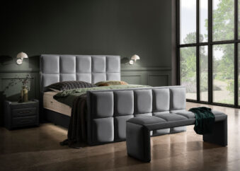 Luxus Boxspringbett Keno in Picasso Velourstoff Anthrazit