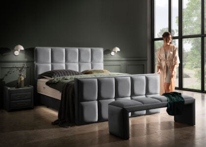 Luxus Boxspringbett Keno in Picasso Velourstoff Anthrazit