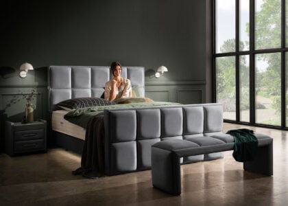 Luxus Boxspringbett Keno in Picasso Velourstoff Anthrazit