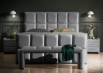 Luxus Boxspringbett Keno in Picasso Velourstoff Anthrazit