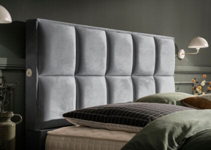 Luxus Boxspringbett Keno in Picasso Velourstoff Anthrazit