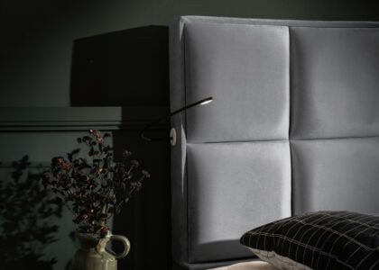 Luxus Boxspringbett Keno in Picasso Velourstoff Anthrazit