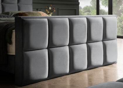 Luxus Boxspringbett Keno in Picasso Velourstoff Anthrazit