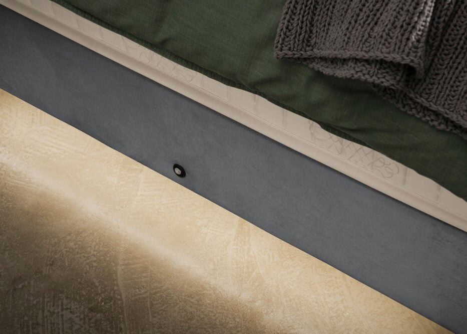 Luxus Boxspringbett Keno in Picasso Velourstoff Anthrazit