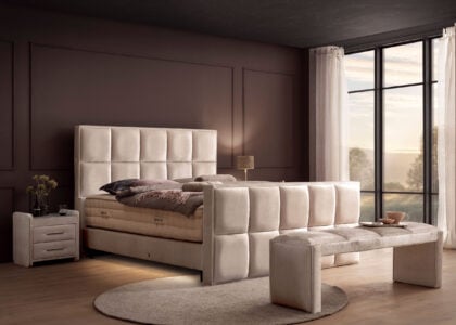 Luxus Boxspringbett Keno in Velvet Samtstoff Creme