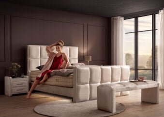 Luxus Boxspringbett Keno in Velvet Samtstoff Creme