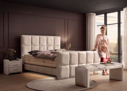 Luxus Boxspringbett Keno in Velvet Samtstoff Creme