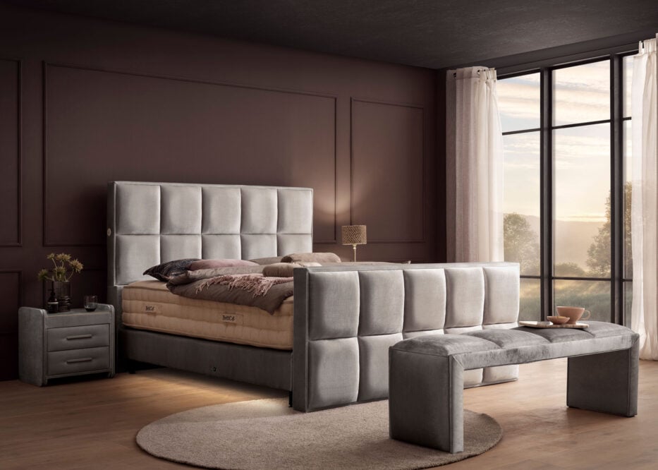 Luxus Boxspringbett Keno in Velvet Samtstoff Grau