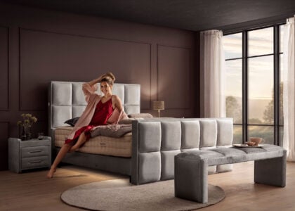 Luxus Boxspringbett Keno in Velvet Samtstoff Grau