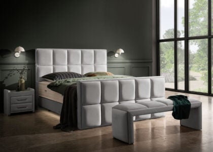 Luxus Boxspringbett Keno in Picasso Velourstoff Grau