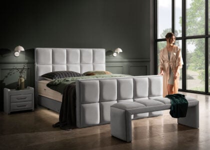 Luxus Boxspringbett Keno in Picasso Velourstoff Grau