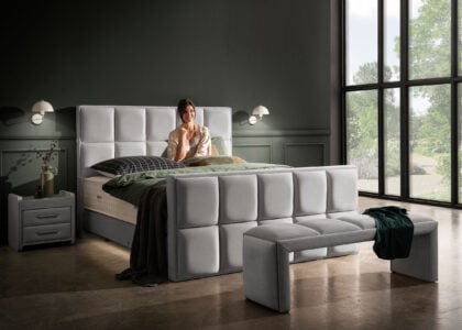 Luxus Boxspringbett Keno in Picasso Velourstoff Grau