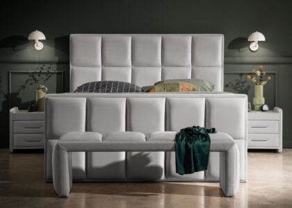 Luxus Boxspringbett Keno in Picasso Velourstoff Grau