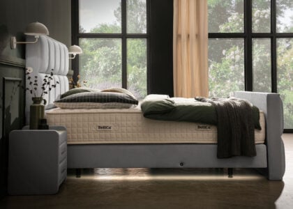 Luxus Boxspringbett Keno in Picasso Velourstoff Grau