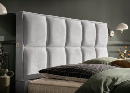 Luxus Boxspringbett Keno in Picasso Velourstoff Grau