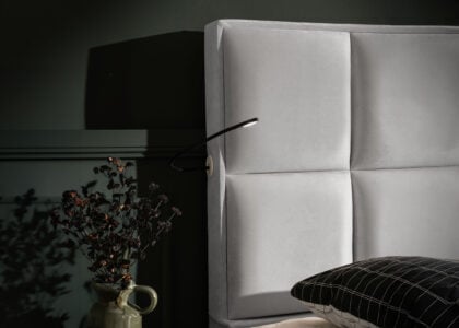 Luxus Boxspringbett Keno in Picasso Velourstoff Grau